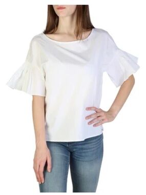 Armani Exchange White Ruffle Sleeve Blouse